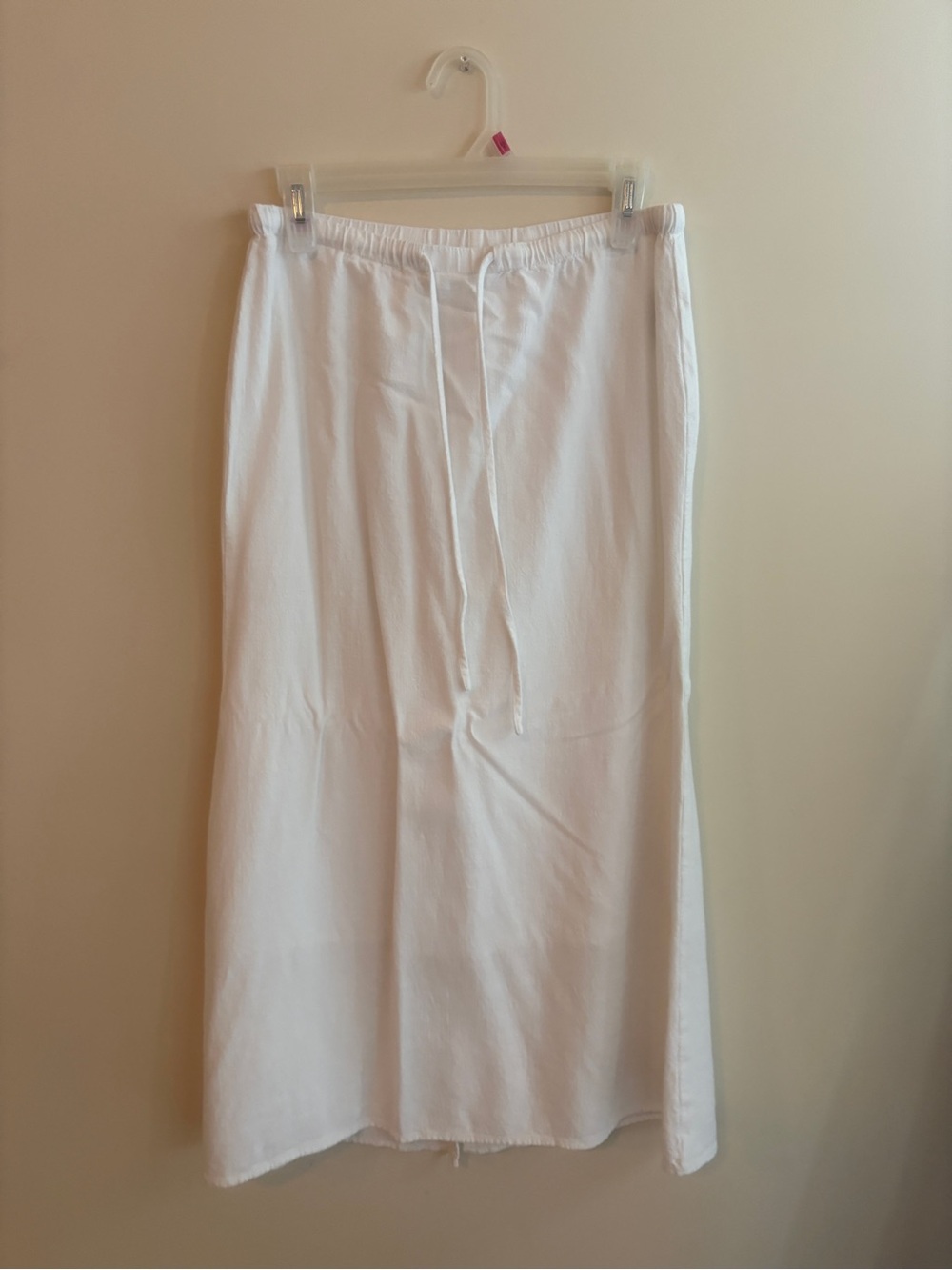 White Drawstring Elastic Waist Midi Skirt